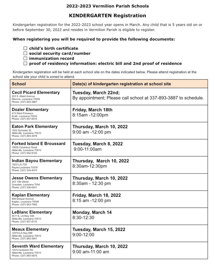 Kindergarten Round Up 2022