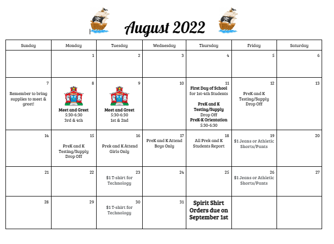 KES August 2022 Calendar