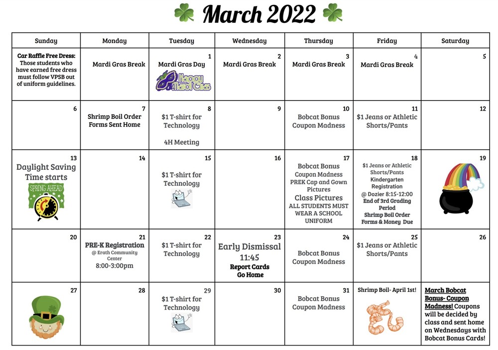 March 2022 Dates