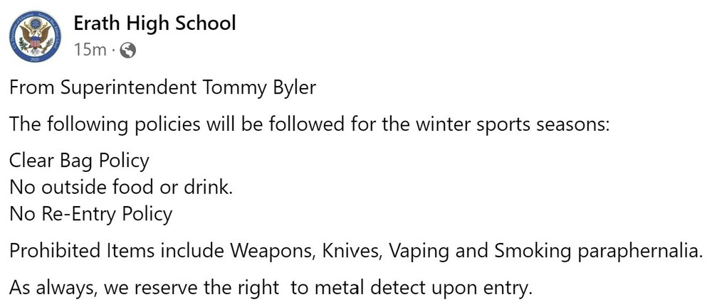 Policies will be followed for the winter sports seasons: