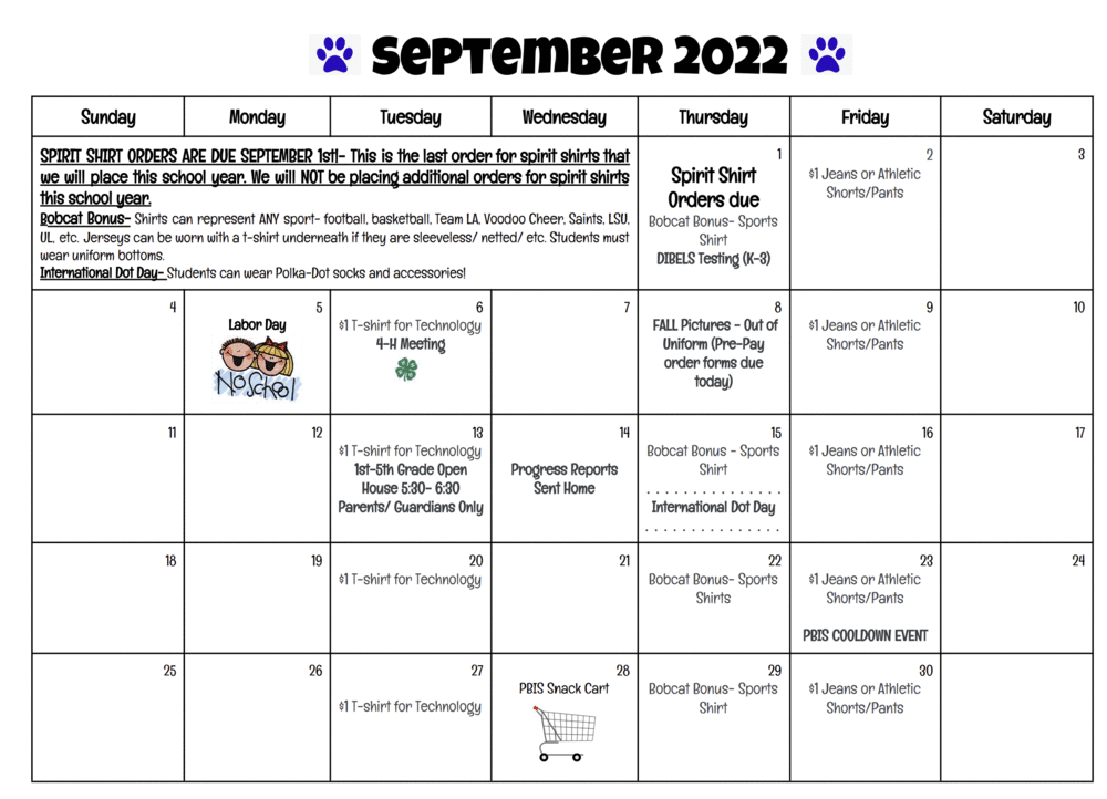 Dozier Elementary September 2022 Dates