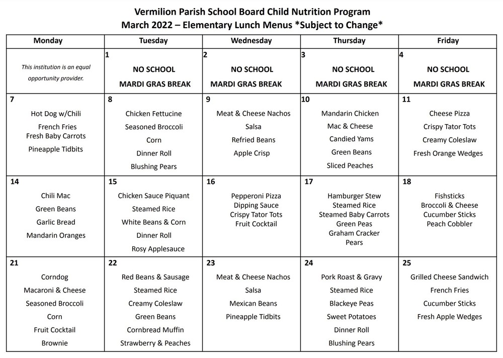 Breakfast and Lunch March Menu Links