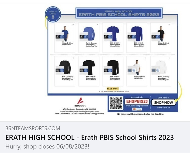 PBIS Shirt Orders 20232024 Erath High School