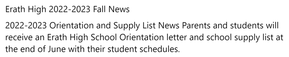 Orientation Dates, Times and Supply Lists Information