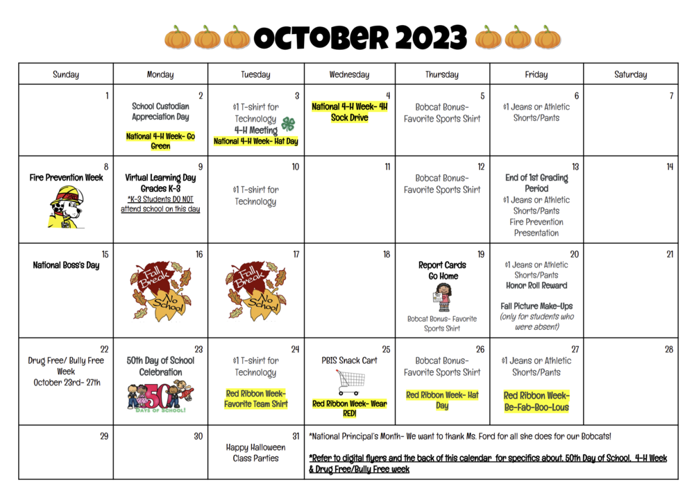 ​Dozier Elementary October 2023 Dates