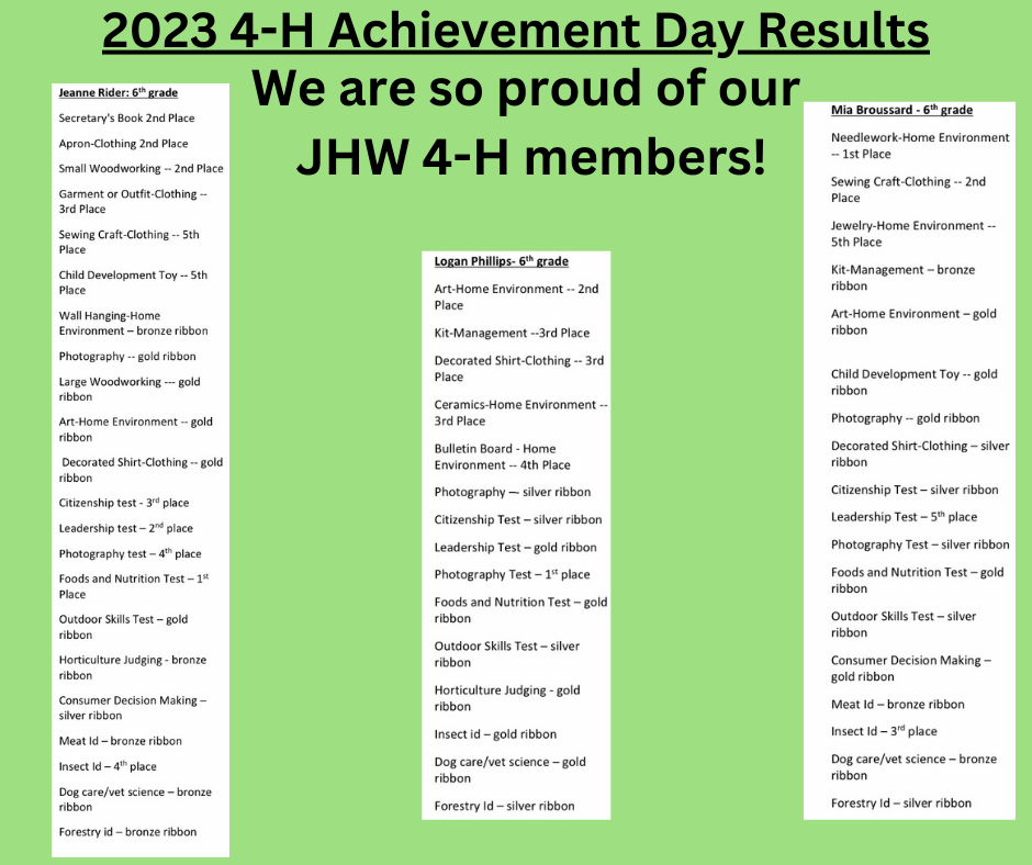 4H Achievement Day Results