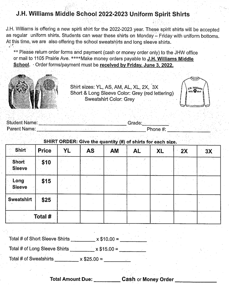 2022-23 ​Spirit Shirt Order Form