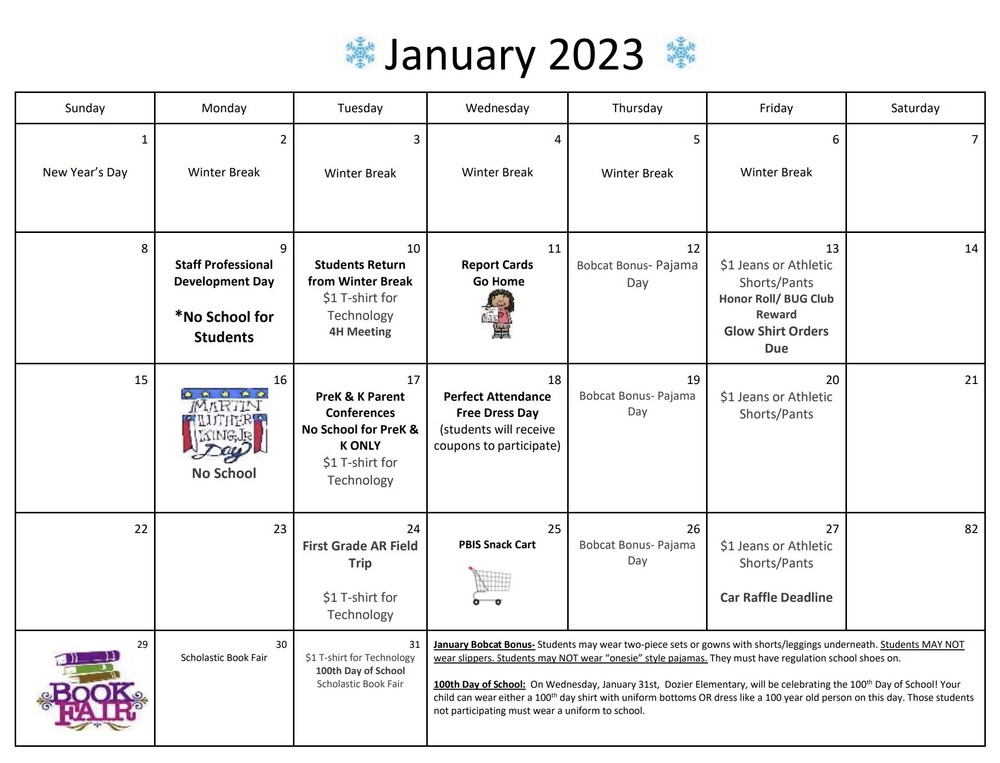 January 2023 Dates