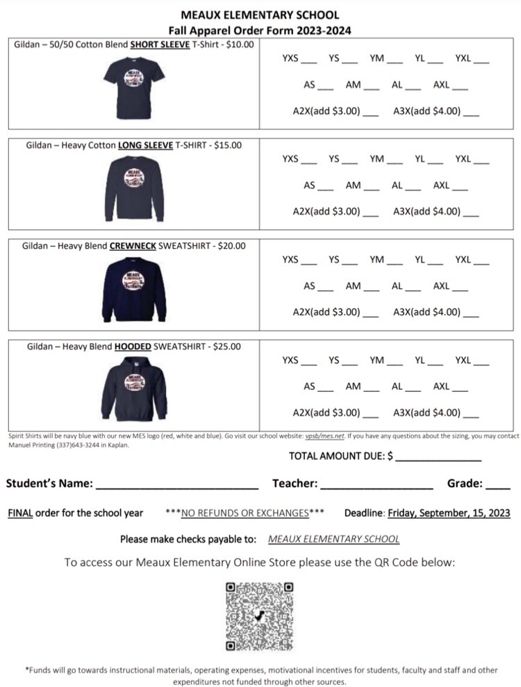 Fall Apparel Order Form 2023-2024 | Meaux Elementary