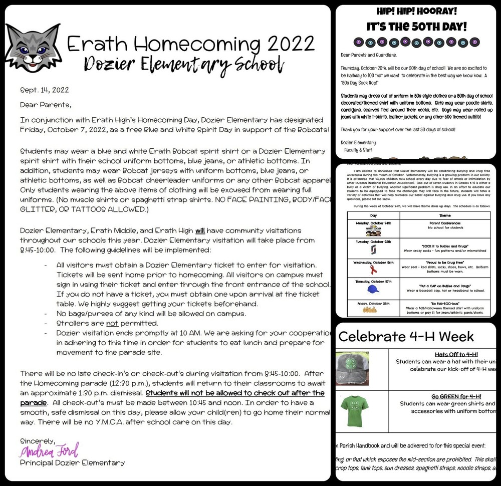 ​Important October Letters to Parents!