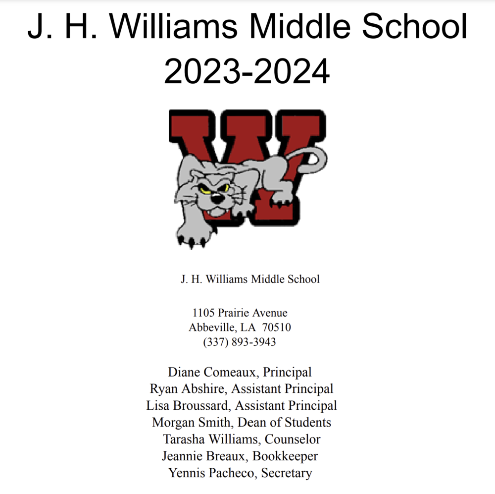 JH Williams Parent Student Handbook 2023-2024