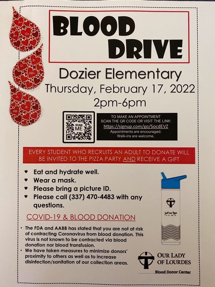 Information for our upcoming blood drive on February 17, 2022