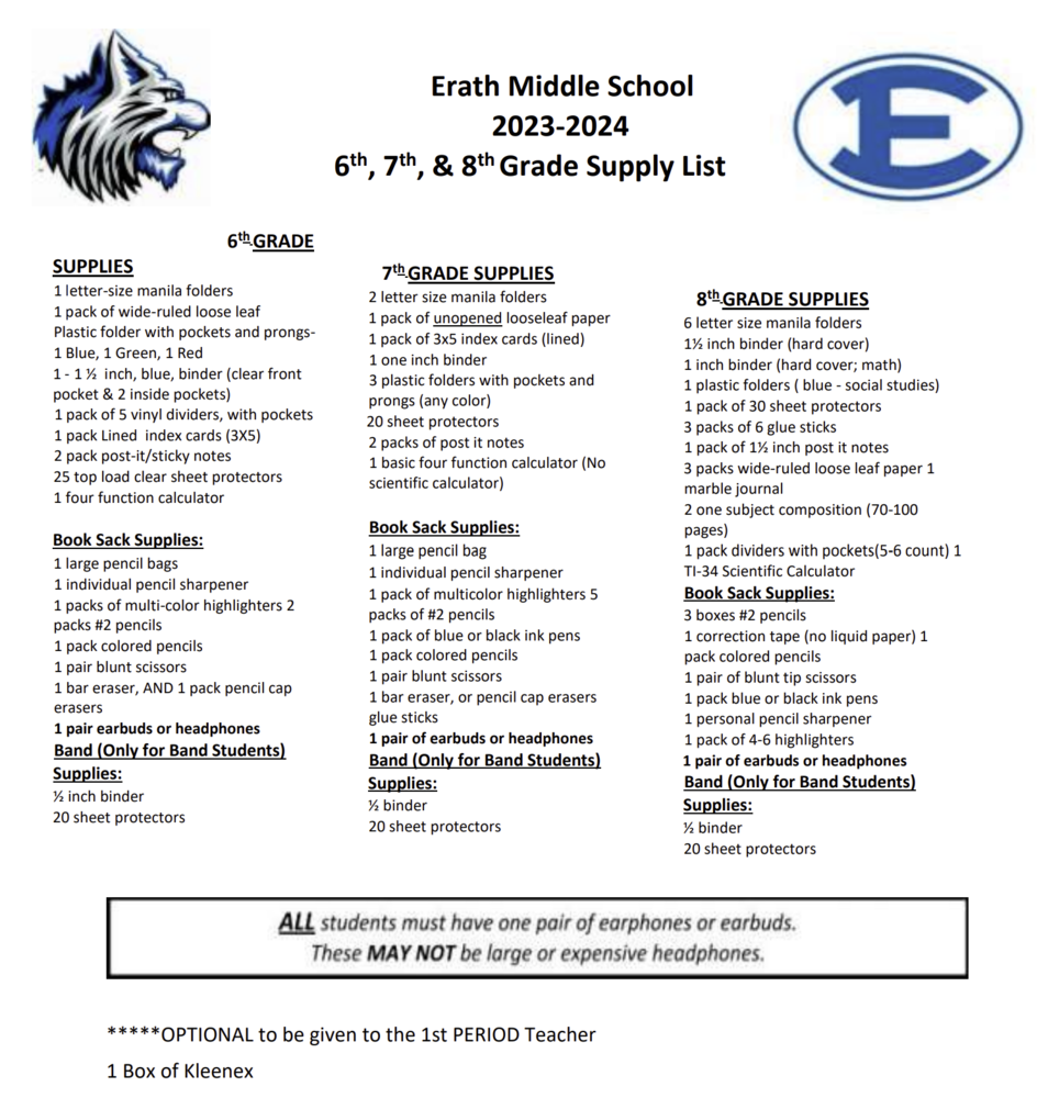 EMS 2023-2024 School Supply List