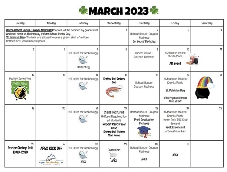 March 2023 Dates