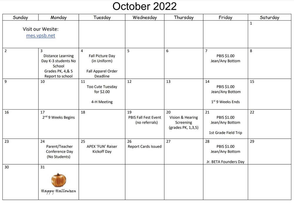 October 2022 MES Dates