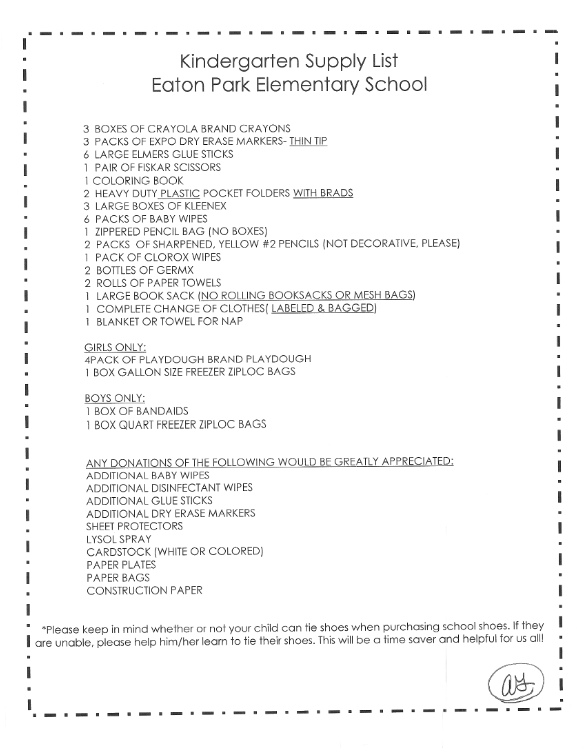 EPE 22'-23' School Supply Lists