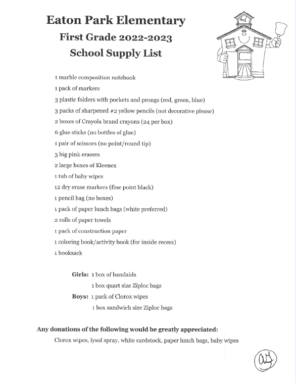 EPE 22'-23' School  Supply Lists