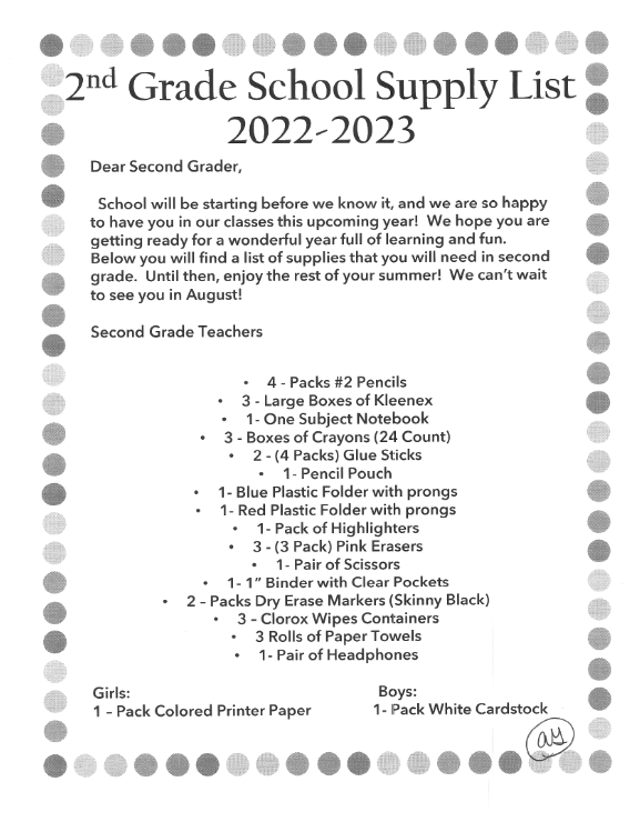22'-23' School Supply Lists