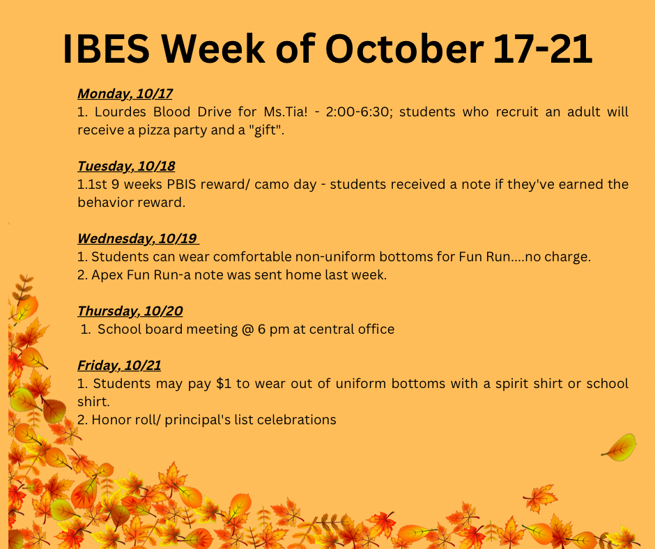 Week of Oct 17-21