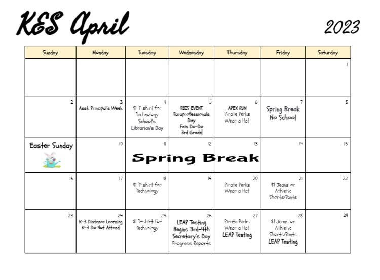 KES April Calendar 2023