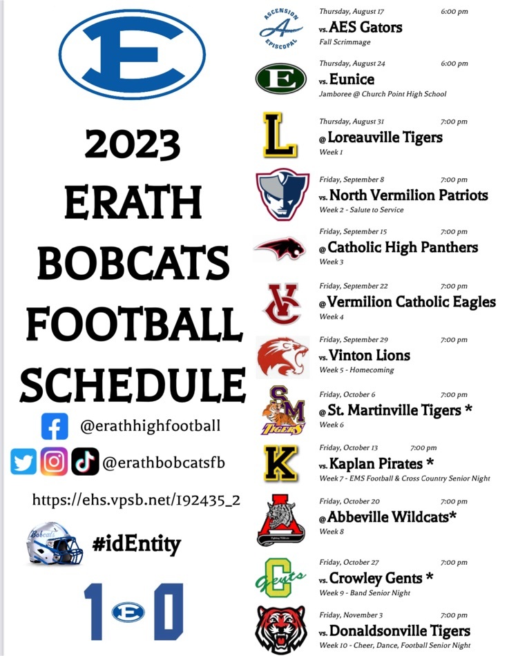 2023 Erath High Football Schedule 