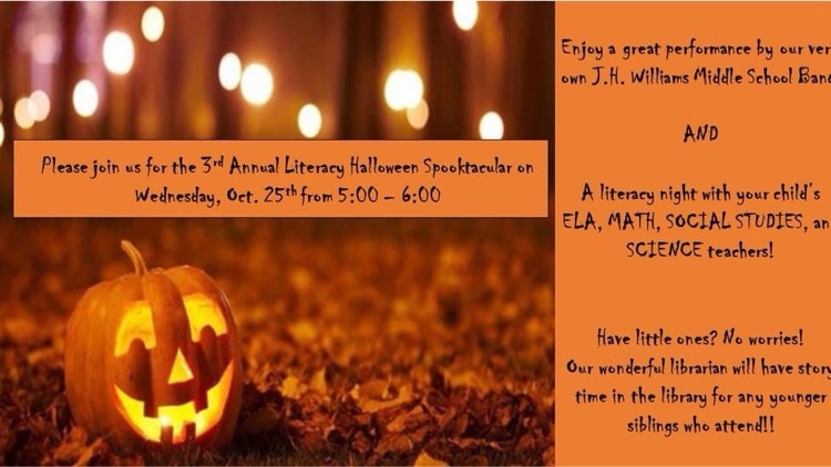 JHW Families.  Please join us Wednesday evening for our Halloween Literacy Spooktacular!